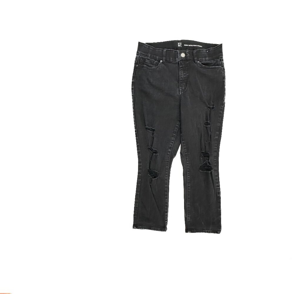 New York & Company Skinny Jeans Women 14 Black Curvy Sculpting Distressed